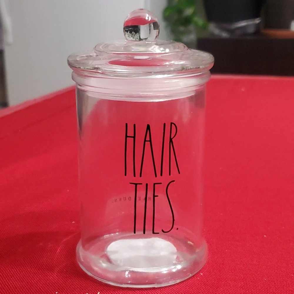 Rae Dunn Glass Conatiner with Lid Hair Ties
